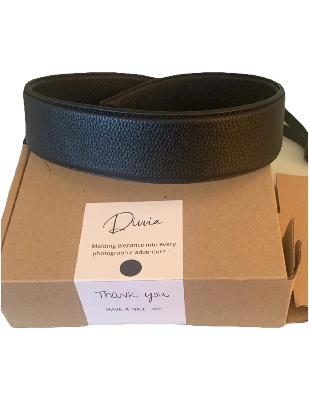 Black Leather Camera Neck Strap - Padded Comfort